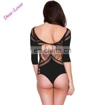 Cheap Shredded Long Sleeve Sexy g String Sexy Black Teddy Nighty photo-3