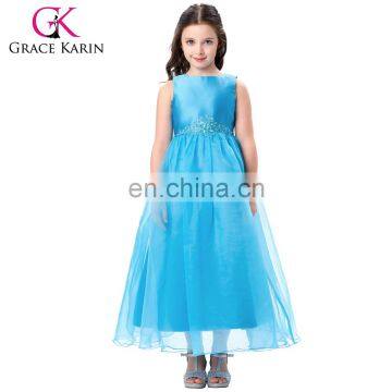 Grace Karin Full-Length Sleeveless Blue Voile Satin Long Flower Girl Dress 12 Year Girl Without Dress CL4491-4