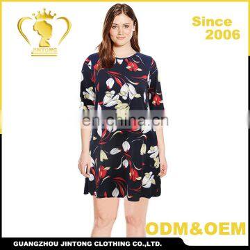 2017 Factory price hot sale flower printed adult girls fashion lady party dress