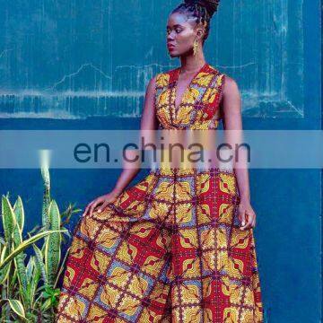 Wholesale Sexy Ladies V-neck Wide Leg Opening Women's African Print Floral Jumpsuits Culottes photo-6