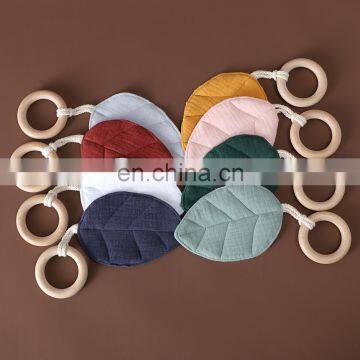 Organic Cotton Leaf Pacifier Beech Wood Baby Teether Ring photo-6