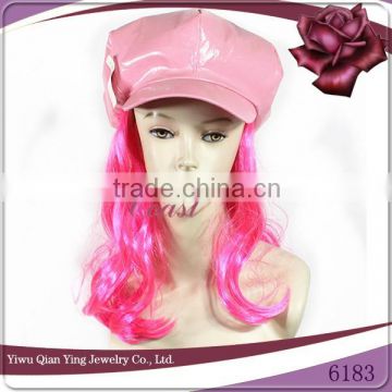 Fashion lady's pink fake hair wig attached hats