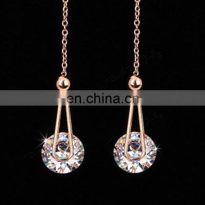 2 Carat AAA+Cubic Zirconia Drop/Dangle Line Earrings Silver/Rose Gold Color Long Chain Ear Jewelry For Women