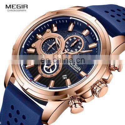 MEGIR 2101 Sports Quartz Watches Men Wrist Brand Chronograph Military Wristwatches Simple Silicone Watch Relogio Masculino