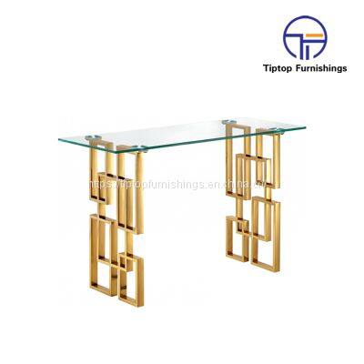 Modern hotel living room furniture rectangle gold marble stainless steel console table