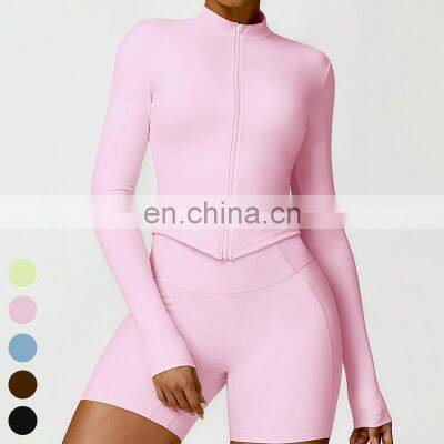 Winter Quick Dry Nude Fitness Running Jacket Slim Fit Stand Up Sports Coat Long Sleeve Zip Gym Fitness Top Yoga Jacket Women photo-5