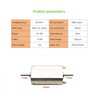 20mm 180 dc Motor 9800rpm Double Output Shaft Electric Motor 12v Brush Small Electric Mini Micro dc Toy Motor photo-5