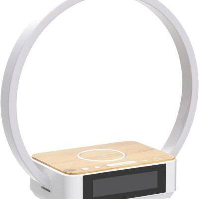 3 in 1 Wireless Charger Touch Control LED Desk Lamp with Night Light Alarm Clock-15W Output Power Wooden Bedside Table Lamp