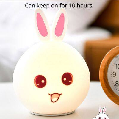 Touch Sensor Colorful Rabbit LED Night Light Remote Control USB Rechargeable Cartoon Silicone Bunny Lamp for Children Kids Baby photo-2