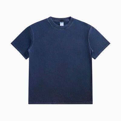 Plain white basic unisex Tees enzyme washed 320GSM heavy weight round neck single jersey T-shirts customize printing embroidery