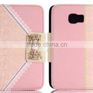 new cover and case for samsung s6,pink wallet leather case galaxy s6, lady lovely leather case for samsung s6 G9200