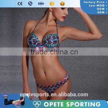 (OEM ODM FACTORY)Sexy push up straps women bikini swimwear bathing suit bikini with decorated bra