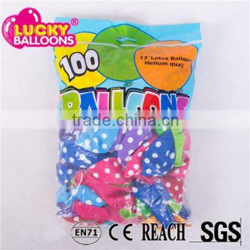 Luckyballoons SGS approved colorful 12 inch 3.2g polka dot printing latex balloon for party decoration theme                        
                                                Quality Choice