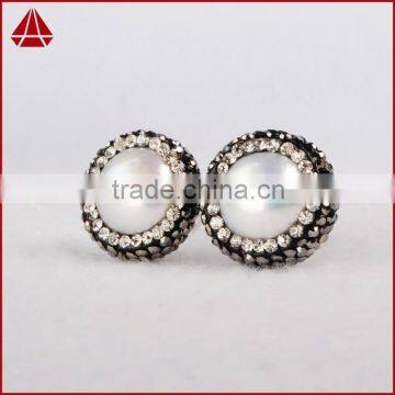 Factory wholesale fashion lady pearl clip-on earrings in silver sterling jewelry with gun- black CZ                        
                                                Quality Choice
