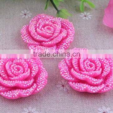 High Quality hotpink popular rhinestone resin flower beads!resin large plastic flower beads with hole in bulk!