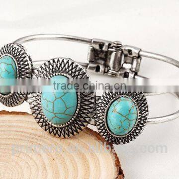 New Hot Vintage Style Tibetan Silver Round Turquoise Bracelet Alloy Bangle Jewelry photo-5