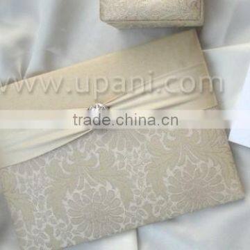 Silk Wedding Invitation Card With Brooch and Ribbon photo-3