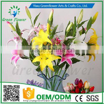 Greenflower 2016 Wholesale 3 Heads Big Latex PU Artificial Flowers Lily Real Touch Bouquet Wedding Decrations Flowers photo-5