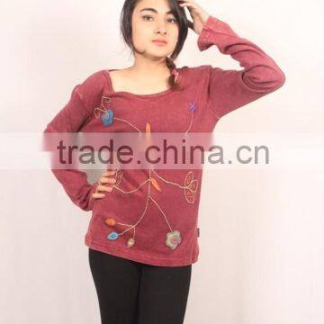 SHST59 cotton jersey hand embroidery T-shirt price $5.5