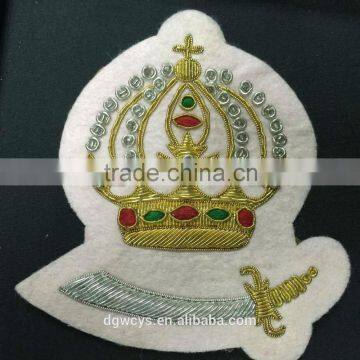 Custom shaped gold thread crown Slim embroidery patch Heat Seal Backed for Garment