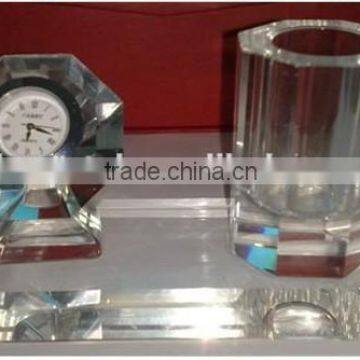 Office Delicacy Crystal Pen holder with a Small Clock