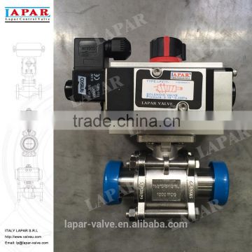 LAPAR Pneumatic Sanitary Ball Valve for food and chemical use with ISO mount plate welded male end