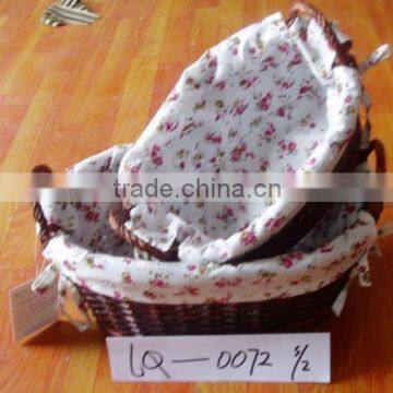 wholesale oval dark brown wicker storage basket for home decoration with fabric liner and side handles factory supply