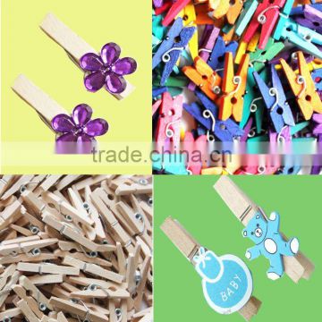 25mm 1" mini colored wood clothespin with Gems or Wood Decoration