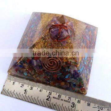 Big Orgone Chakra Stone Pyramid With Charged Amethyst Merkaba | Chakra Healing