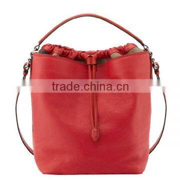 Pretty Fashion Lady Red Genuine Leather Handbag Buket Bag