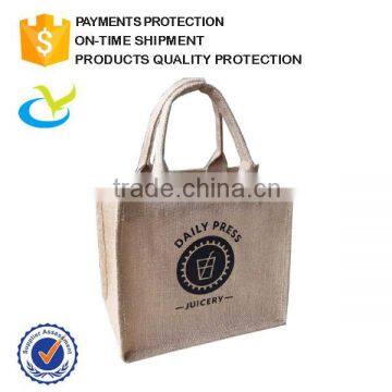 Wholesale cheap printed laminated natural jute shopping bag,tote jute bag