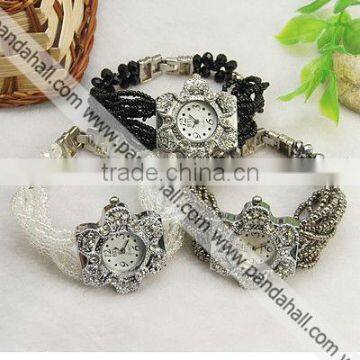 Fashion Bracelet Watches, with Alloy Rhinestone Watch Head(BJEW-G240-M)