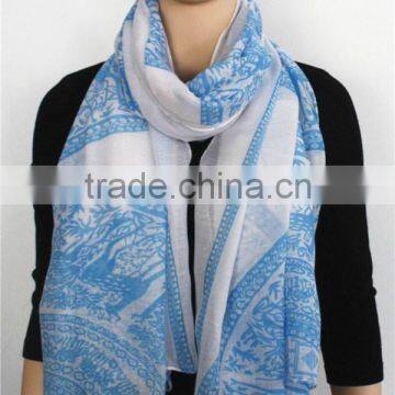 Blue and White Porcelain Print Polyester Scarf