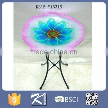 Colorful Glass Couple Birds Flower painted Chinese Style Birdbath