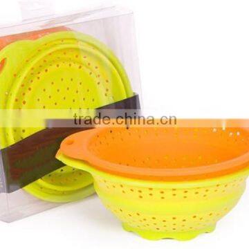 2015 Newest Kitchen Accessories Foldable Silicone Filter Basket with Net Cover