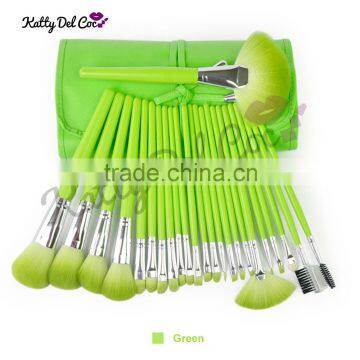 Best quality fresh green 24pcs make up brushes wood factory directly