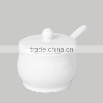 china wholesale ceramic round sugar pot, clay pot with lid and spoon