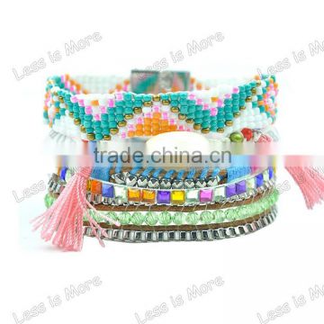 Pink lovely Woven tassels bracelet with bead crystal