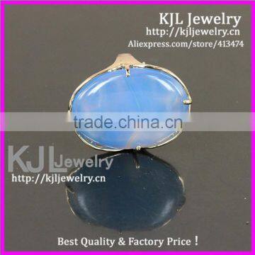 KJL-A0417 fashion charm white agate stone ring,high quality Opal gem quartz stone gold plated finger ring