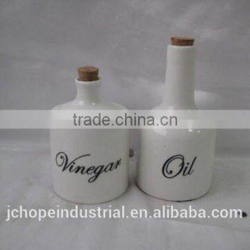 ceramic vinegar bottle and oil bottle with cork stopper