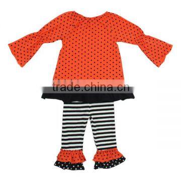 2016 oem service Halloween outfit ,stripe ruffle pants with blank dot orange dress wholesale children's boutique clothing