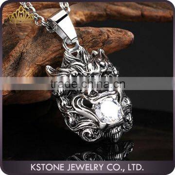 KSTONE Fashion Jewelry 316L Stainless Steel Lion Shape Punk Necklace Silver Pendant for Men