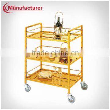 Luxuriou titanium hotel wine trolley/3-tier food&beverage service trolley