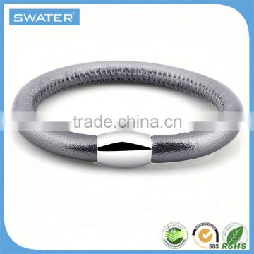 Wholesale Fashion Jewelry Dark Grey Engraved Personalized Leather Bracelet