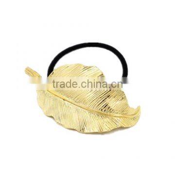 Simple Korean Style Black Band Big Gold Plated Leaf Pendant Hair Bands For Women