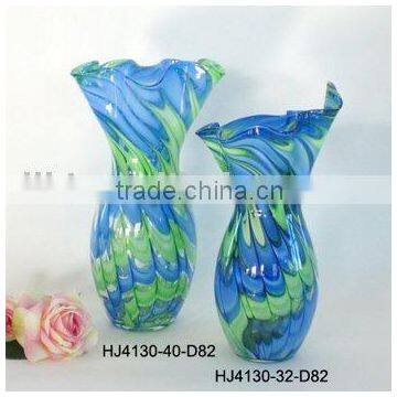 Phoenix Murano Art Glass Vase in Green and Blue