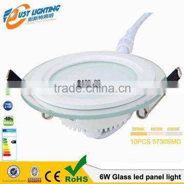 LED panel light, led panel light 6W glass round shape, led ceiling ultra thin panel light glass