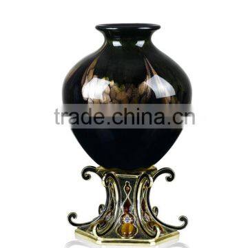 RORO Milan Impression enamel home deco flower receptacle pewter craft decoration black glass vase