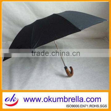 2 Folding Mens Umbrella with Wooden Crook Handle OKF129