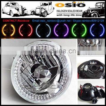 7 Round BMC Semi Sealed Beam with LED Halo Ring Auto Halogen sealed beam H4 or HID H4 Xenon Bulb